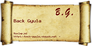 Back Gyula névjegykártya